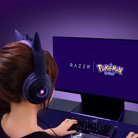 Razer Pokémon Gengar Edition Kraken Kitty V2 RGB Gaming Headset – USB-anslutet, TriForce 40 mm-högtalare, HyperClear kardioidmikrofon, gaminghörlurar