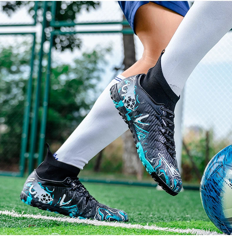 Chaussures de football pour hommes et femmes, crampons antidérapants pour terrain synthétique, baskets de futsal, chaussures de football à crampons pour terrain gazonné, support de cheville, pour l'extérieur