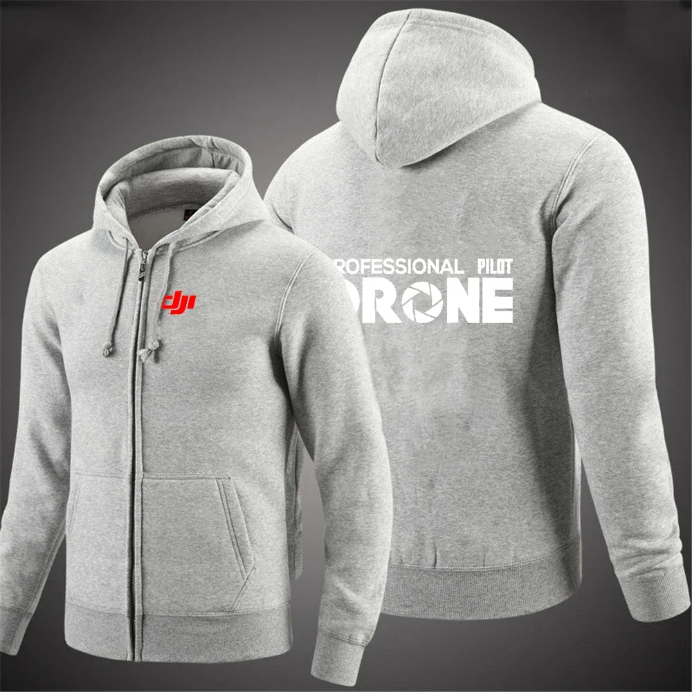 Dji Professional Pilot Drone Spring Autumn Casual Men's Solid Color Zipper Pullover Hoodie Coats Sportswear Fashion Long Sleeve