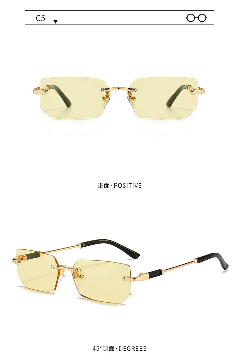 Fashion Rimless Rectangle Sunglasses Popular Women Men Shades Small Square Sun Glasses For Female Male Summer Traveling