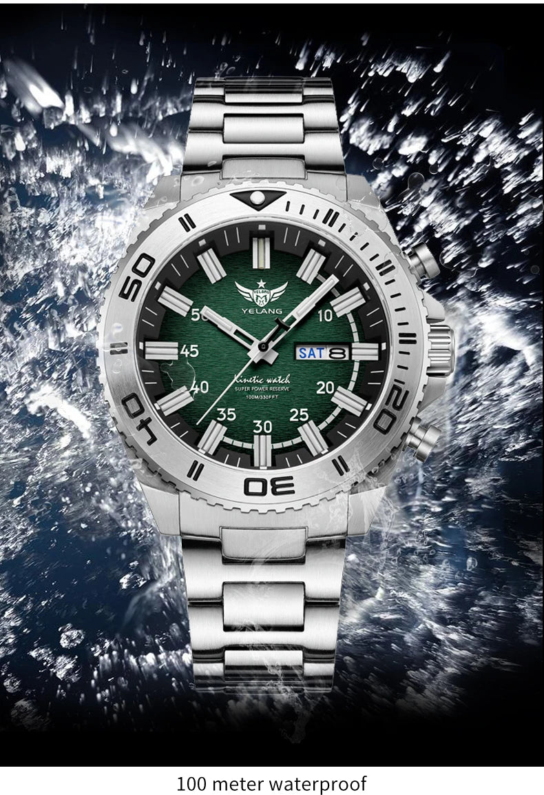 Yelang Watches V1035 44mm Men Diving Watch Human Kinetic Energy Watch 100m Waterproof Watches luminous Japan PX83 Sapphire