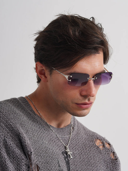 Ruiao 2026 rimless sunglasses UV400 fashion square metal glasses for men women designer man's brand sun shades for outdoor