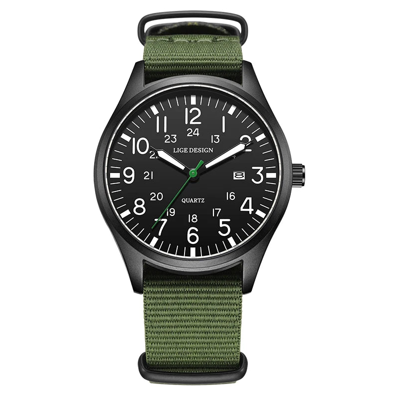 LIGE Top Brand Luxury Men Quartz Watch Date Nylon Leather Waterproof Luminous Military Sports Watches For Men relogios masculino