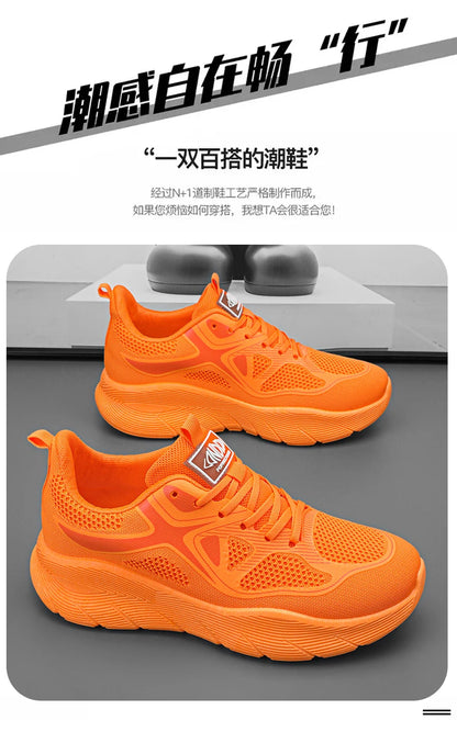 Fashion Platform Men's Running Shoes Trendy Casual Knit Breathable Orange Sneakers Men Outdoor Sports Non-Slip Jogging Shoes Men