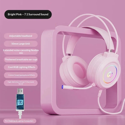 Casque de jeu filaire Paw Hunter T9 avec microphone et éclairage RGB, son surround virtuel 7.1, casque supra-auriculaire pour PC, ordinateur portable et jeux.