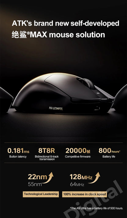 ATK Dragonfly A9 Ultimate trådløs gamingmus A9 Air PAW3950 ultralet ergonomisk e-sportsmus til gamere FPS CSGO A9 Ultra