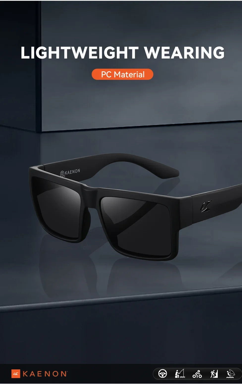KAENON Fashion Square Versatile Polarized Sunglasses Men Women Sports Fishing Driving Sun Glasses UV400 Eyewear