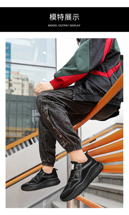 Fashion Platform Men's Running Shoes Trendy Casual Knit Breathable Orange Sneakers Men Outdoor Sports Non-Slip Jogging Shoes Men